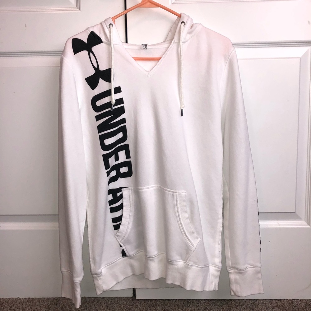 White, v-neck, Under Armour, hoodie